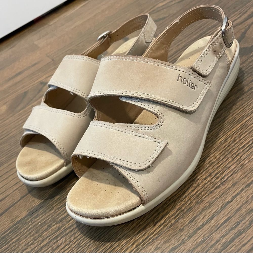 Hotter Easy Womens Beige Slingback Comfort Sandal Open Toe Adjustable Us 9